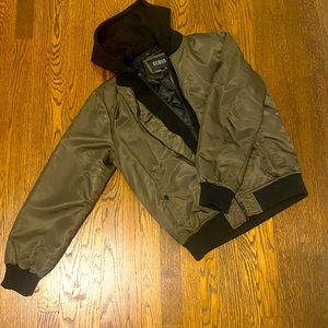 Green and black double zip up Guess LA hoodie